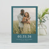 Serene Teal Romantische Foto Save The Date (Staand voorkant)