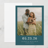 Serene Teal Romantische Foto Save The Date (Voorkant / Achterkant)
