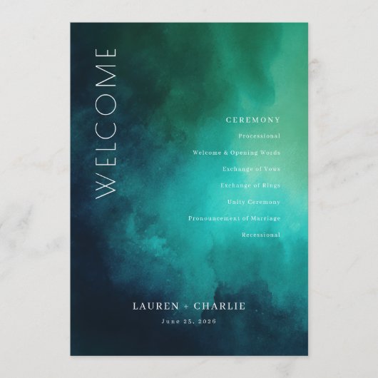 Serene Teal Watercolor Waves Programmakaart (Voorkant)
