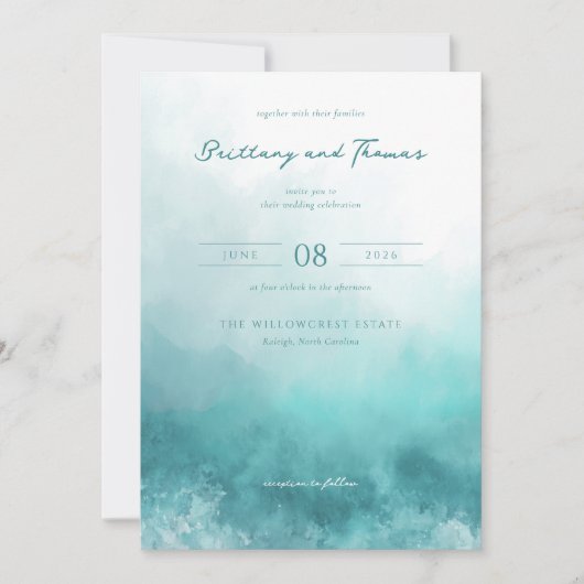 Serene Teal Waterverf Golven Kaart (Voorkant)