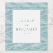Serene Teal Wave Motive Wijn Etiket (Enkel label)