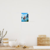 Serene traditionele jonkenboot in Vietnam's smarag Poster (Keuken)