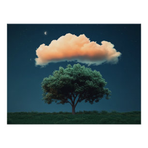 Serene Tree and Cloud – Relaxing Night Sky Perfect Poster