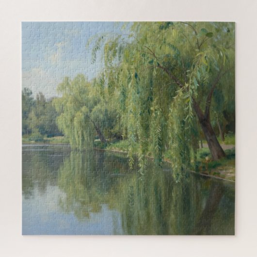 Serene treurwilg vijver landschap legpuzzel (Verticaal)