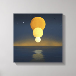 Serene Triple Moon Reflection Canvas Afdruk
