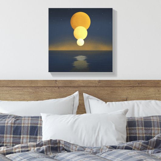 Serene Triple Moon Reflection Canvas Afdruk (Insitu (Slaapkamer))