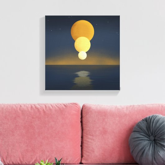 Serene Triple Moon Reflection Canvas Afdruk (Insitu (Woonkamer))