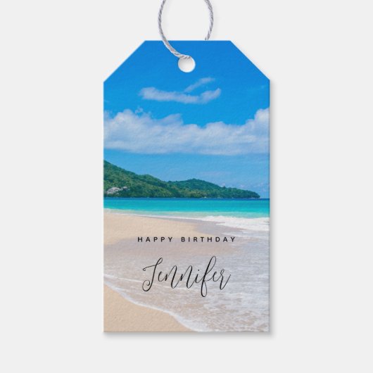 Serene Tropical Destination Schilderachtig Beach B Cadeaulabel (Voorkant)