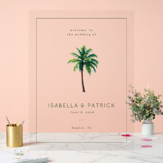 Serene Tropical Palm Tree Acryl Bord (Huwelijk)
