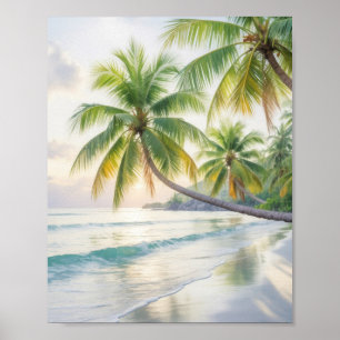 Serene tropische zonsopgang over een ongerepte wit poster