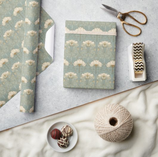 Serene Turquoise Bloemmotief Cadeaupapier (Crafts)