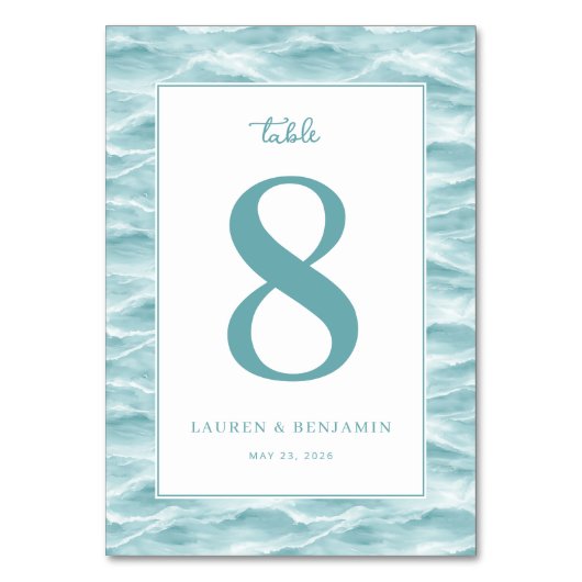 Serene Turquoise Golf Tabelnummer Kaart (Voorkant)