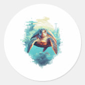 Serene Underwater Turtle Copy Copy Ronde Sticker (Voorkant)