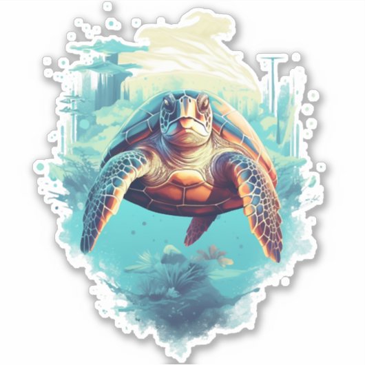 Serene Underwater Turtle Copy Copy Sticker (Voorkant)
