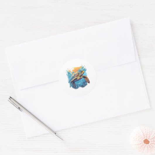 Serene Underwater Turtle Copy Ronde Sticker (Envelop)