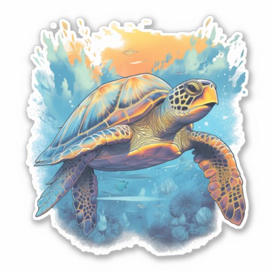 Serene Underwater Turtle Copy Sticker (Voorkant)
