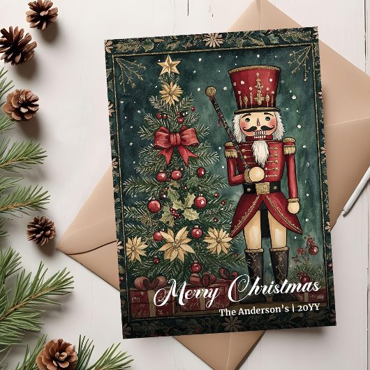 Serene vintage Christmas tree card handmade feel Feestdagenkaart