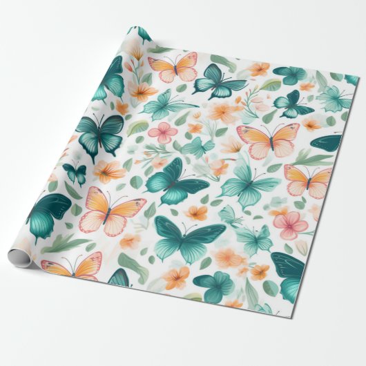Serene Vlinder en Blossom Cadeaupapier (Uitgerold)