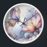 Serene vlinder wandklok<br><div class="desc">Breng zachte charme en inspiratie naar uw ruimte met deze serene vlinderwandklok, ontworpen in dromerige pasteltinten van roze, lavendel, hemelsblauw en zacht geel. Met het sierlijke silhouet van een enkele vlinder, combineert deze magische vlinderkunstklok elegantie en rust, waardoor een rustig brandpunt voor elke kamer wordt gecreëerd. Gemaakt als een rustige...</div>