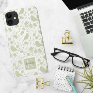 Serene vogels en bloemen gemonogrammeerd Case-Mate iPhone case