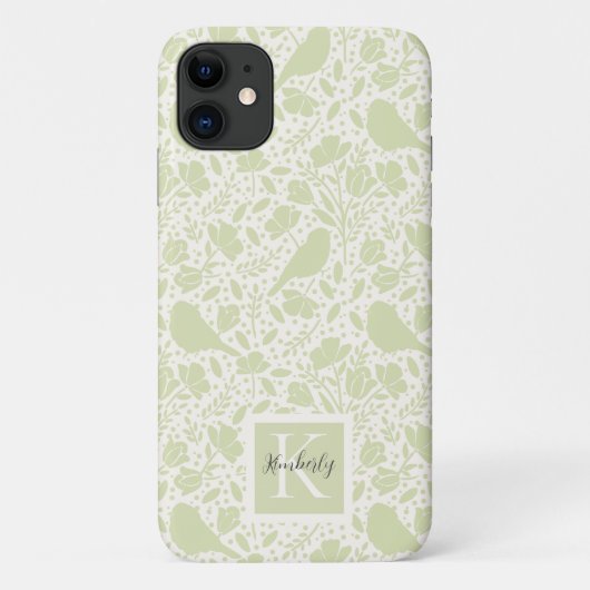 Serene vogels en bloemen gemonogrammeerd Case-Mate iPhone case (Achterkant)
