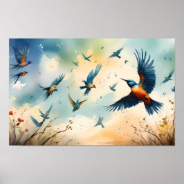 Serene Vogelvlucht – Rustige Vogels in Beweging Poster