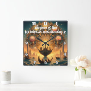 Serene Voyage: Boot drijft op water Vierkante Klok