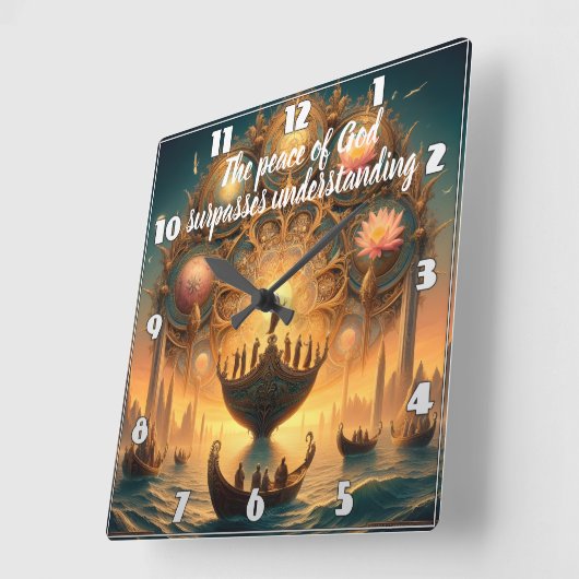 Serene Voyage: Boot drijft op water Vierkante Klok (Hoek)