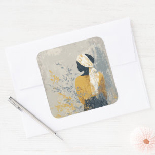 Serene vrouw en al het vergulde blad vierkante sticker