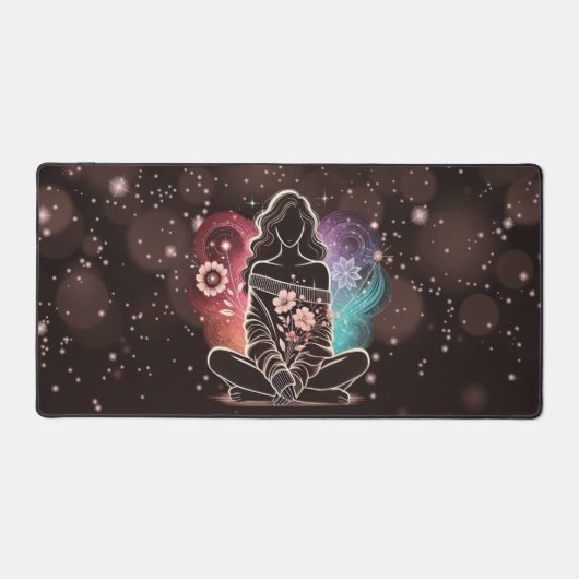 Serene vrouw in een kosmische bloemendroom bureaumat (Voorkant)
