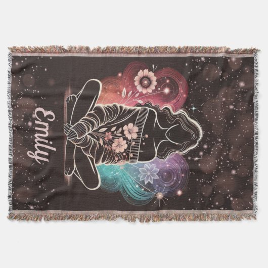 Serene vrouw in een kosmische bloemendroom deken (Voorkant)