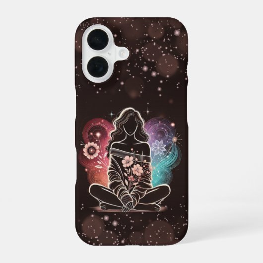Serene vrouw in een kosmische bloemendroom iPhone 16 hoesje (Achterkant)