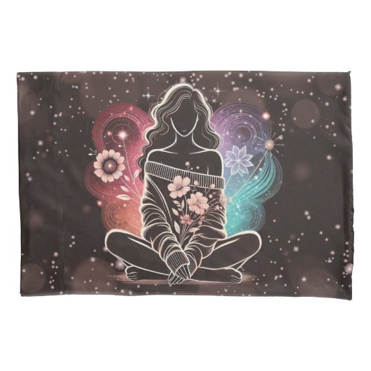 Serene vrouw in een kosmische bloemendroom kussensloop (Voorkant-Links)