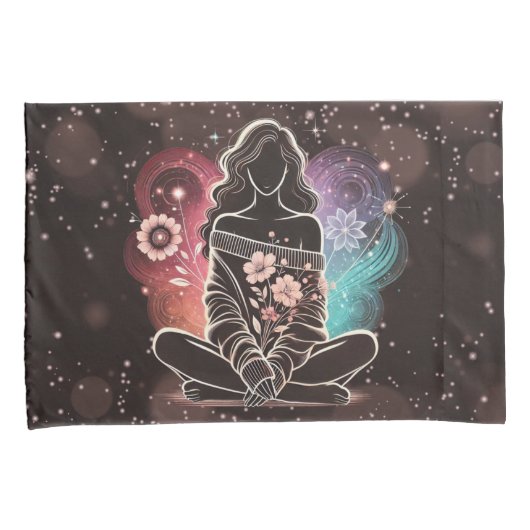 Serene vrouw in een kosmische bloemendroom kussensloop (Voorkant-Rechts)