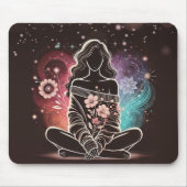 Serene vrouw in een kosmische bloemendroom muismat (Voorkant)
