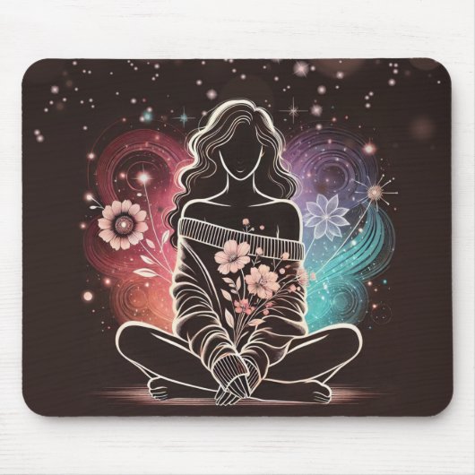 Serene vrouw in een kosmische bloemendroom muismat (Voorkant)