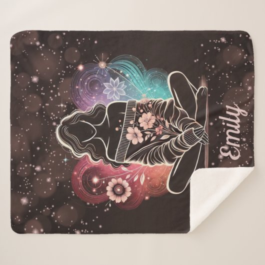 Serene vrouw in een kosmische bloemendroom sherpa deken (Voorkant (horizontaal))