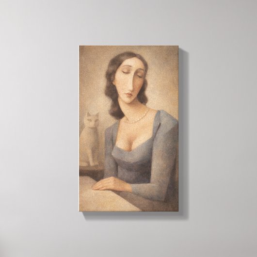 Serene vrouw met haar kat canvas afdruk (Voorkant)