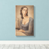 Serene vrouw met haar kat canvas afdruk (Insitu (Houten vloer))