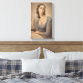 Serene vrouw met haar kat canvas afdruk (Insitu (Slaapkamer))