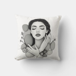 Serene vrouw met stenen en Planten Kussen