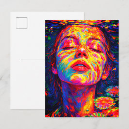 Serene Vrouw Onderwater Regenboog Kleuren Impasto Briefkaart