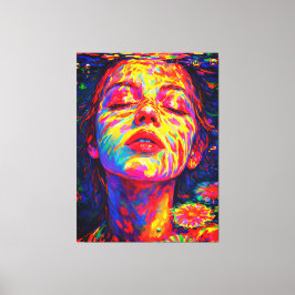 Serene Vrouw Onderwater Regenboog Kleuren Impasto Canvas Afdruk