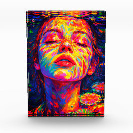 Serene Vrouw Onderwater Regenboog Kleuren Impasto Fotoblokken
