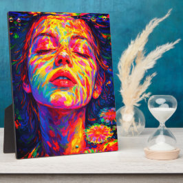 Serene Vrouw Onderwater Regenboog Kleuren Impasto Fotoplaat