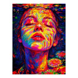 Serene Vrouw Onderwater Regenboog Kleuren Impasto Perfect Poster