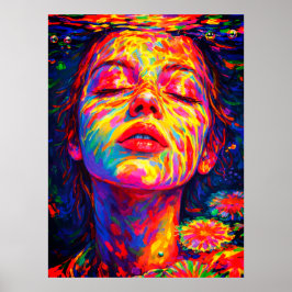 Serene Vrouw Onderwater Regenboog Kleuren Impasto Poster
