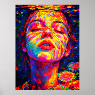 Serene Vrouw Onderwater Regenboog Kleuren Impasto Poster