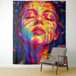 Serene Vrouw Onderwater Regenboog Kleuren Impasto Wandkleed