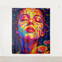 Serene Vrouw Onderwater Regenboog Kleuren Impasto Wandkleed